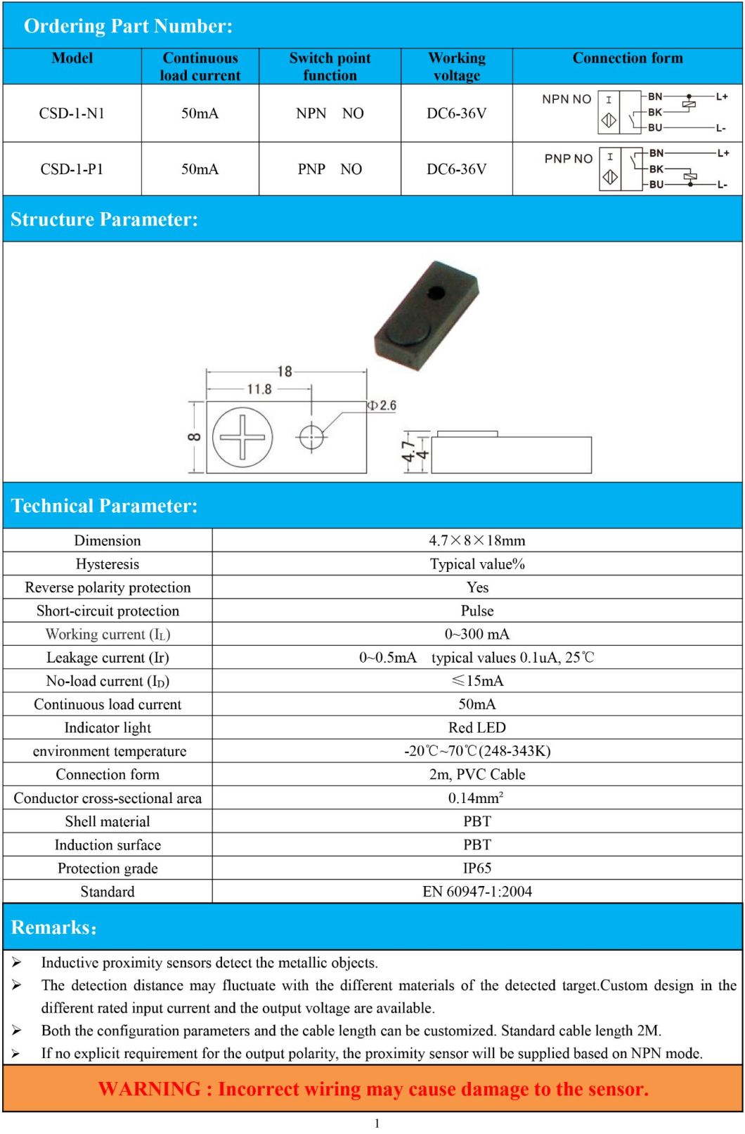 Rectangular -Magnetic Prox. Switches NPN PNP No DC6-36V