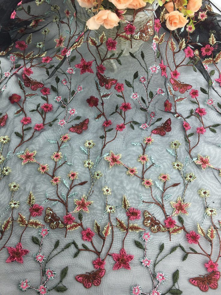 Custom Design Embroidery Mesh Lace Fabric for Dress