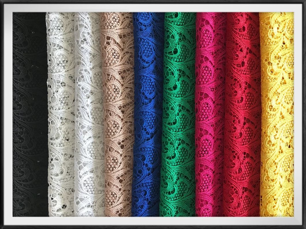 Chemical Embroidery Guipure Lace Fabric Poly Eyelet Embroidery Lace Fabric