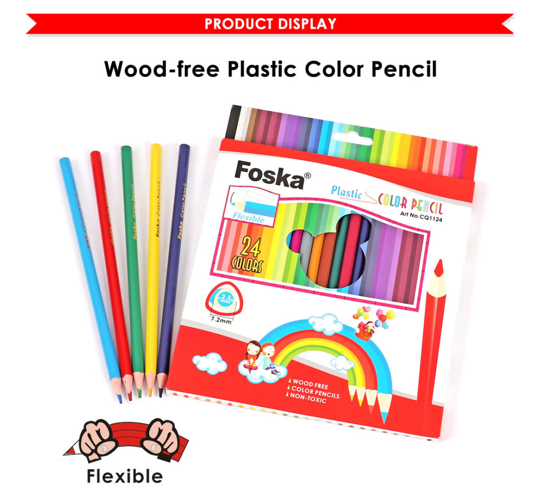 Good Quality 24 Colors Wood-Free Plastic Pencil