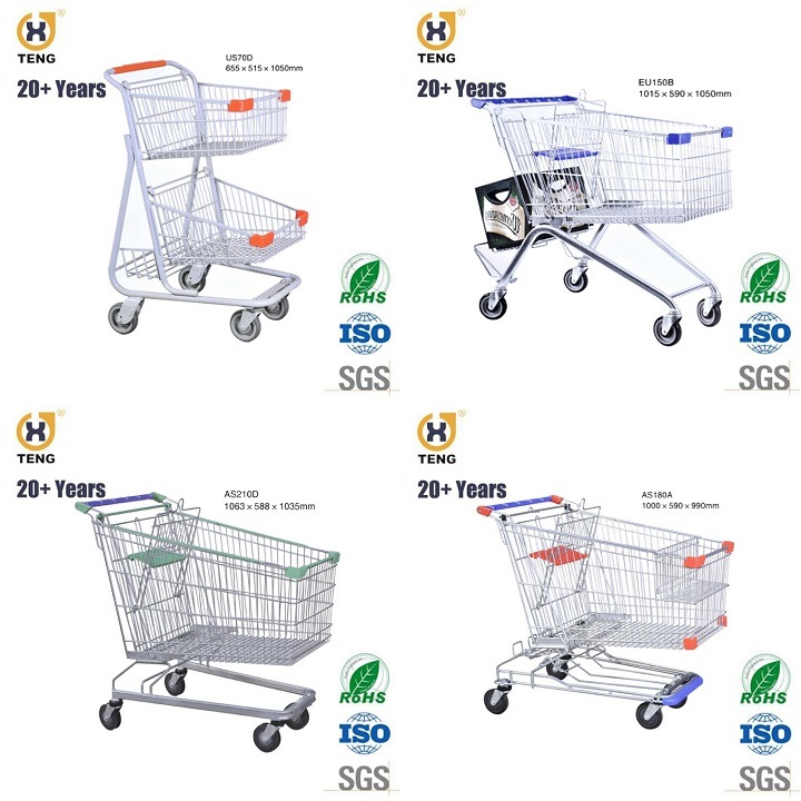 Us70d USA Style Double Basket Supermarket Shopping Trolley