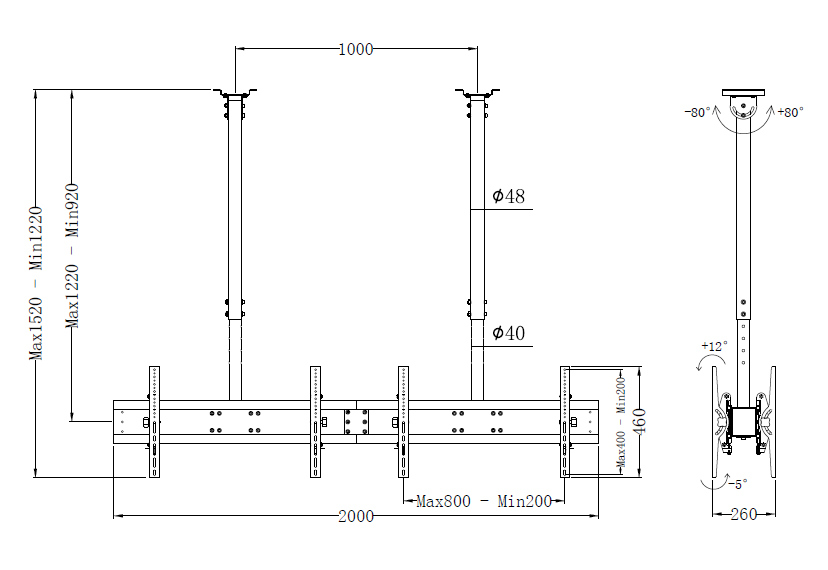 Ceiling Mount Menuboard 2-Screen Back to Back (CM 200CA)