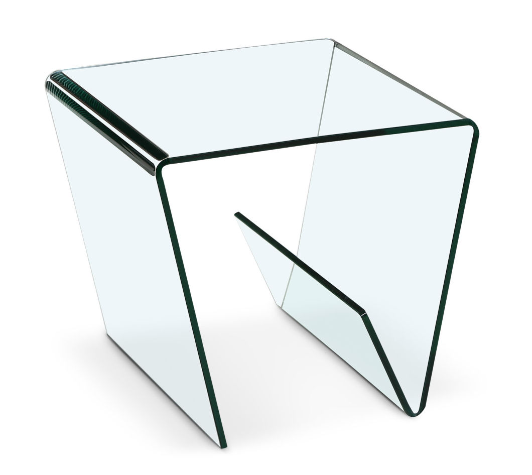 Bent Glass TV Stand with Wheels in Clear Color