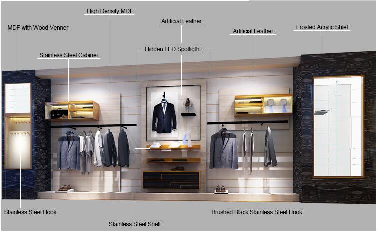 Fashion Shop Display Fixtures for Men Clothing Shop Design