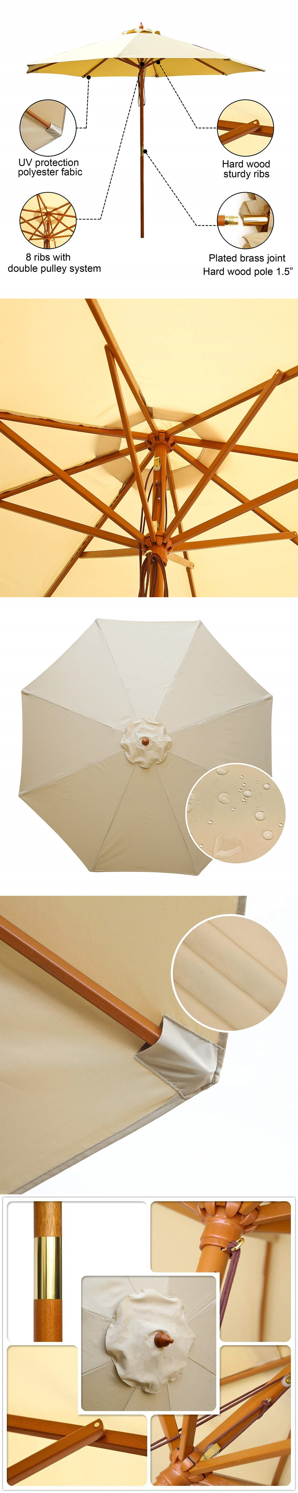 Umbrella-Premium Sunshade Pole Outdoor Beach Cafe Garden Wooden Patio Umbrella