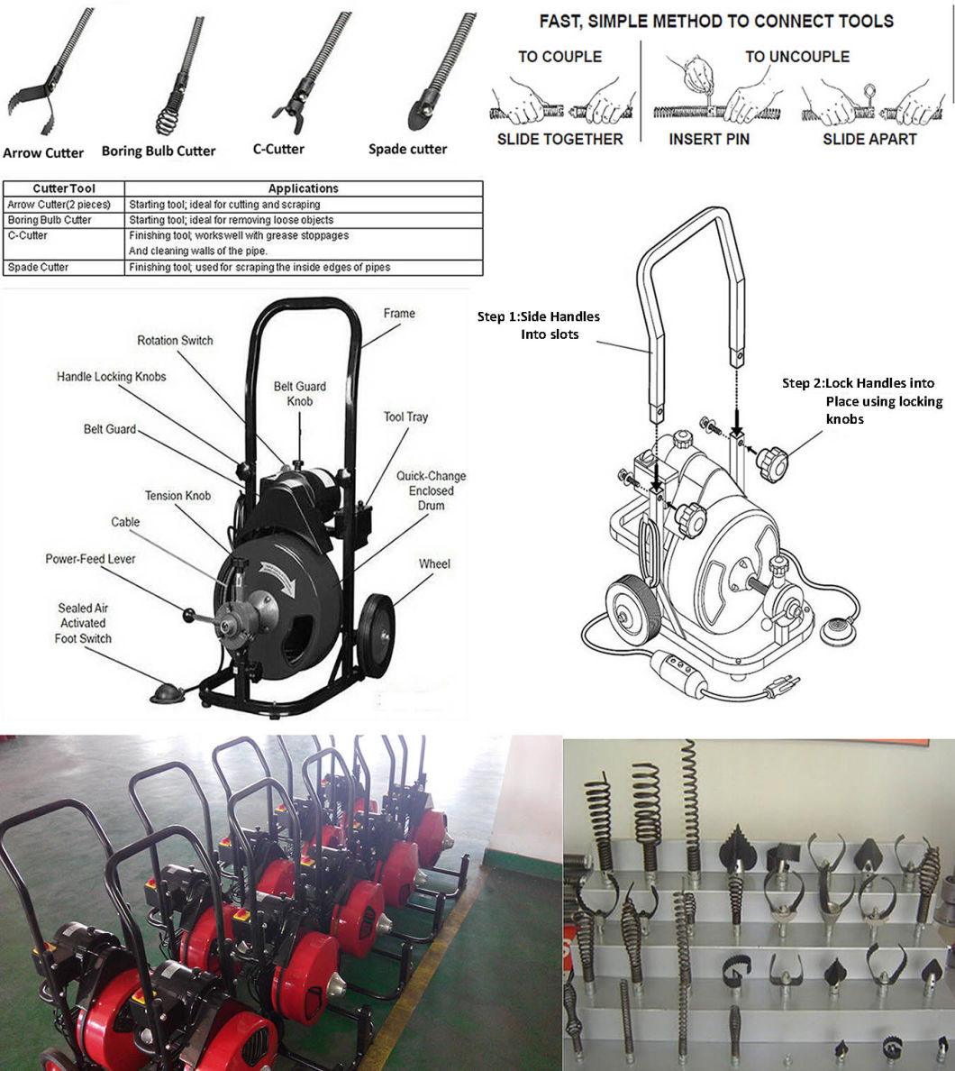 Electric Drain Cleaner with Drum and Wheels (D-360ZF)