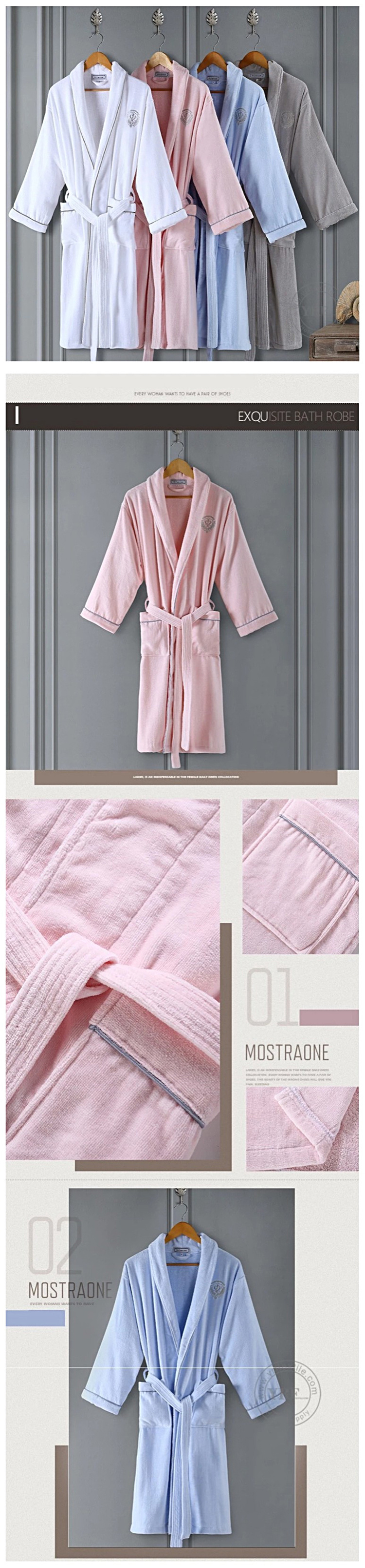 Wholesale High Quality 100% Cotton Hotel Terry Bathrobe