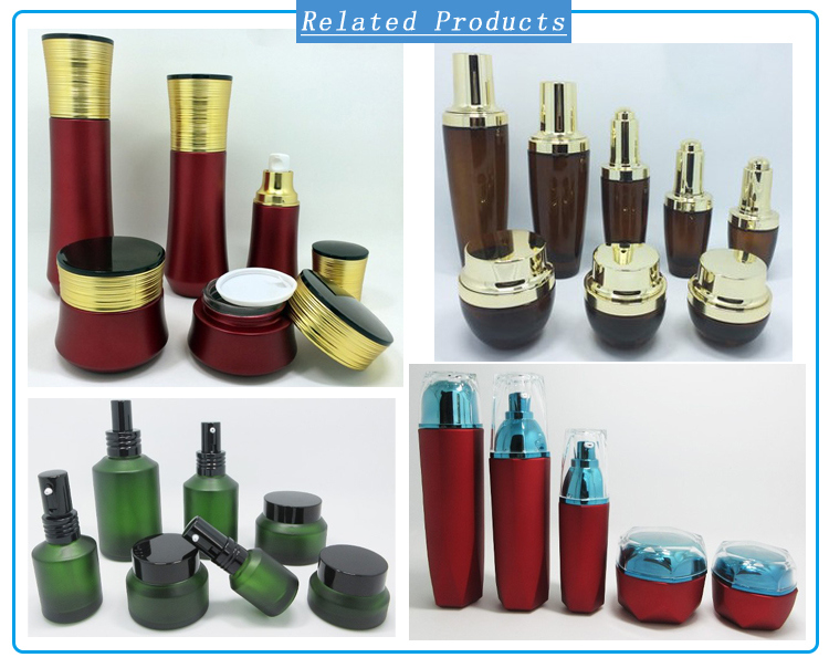 Red Colored Cosmetic Glass Bottles and Cosmetic Glass Jars with Wholesale Price