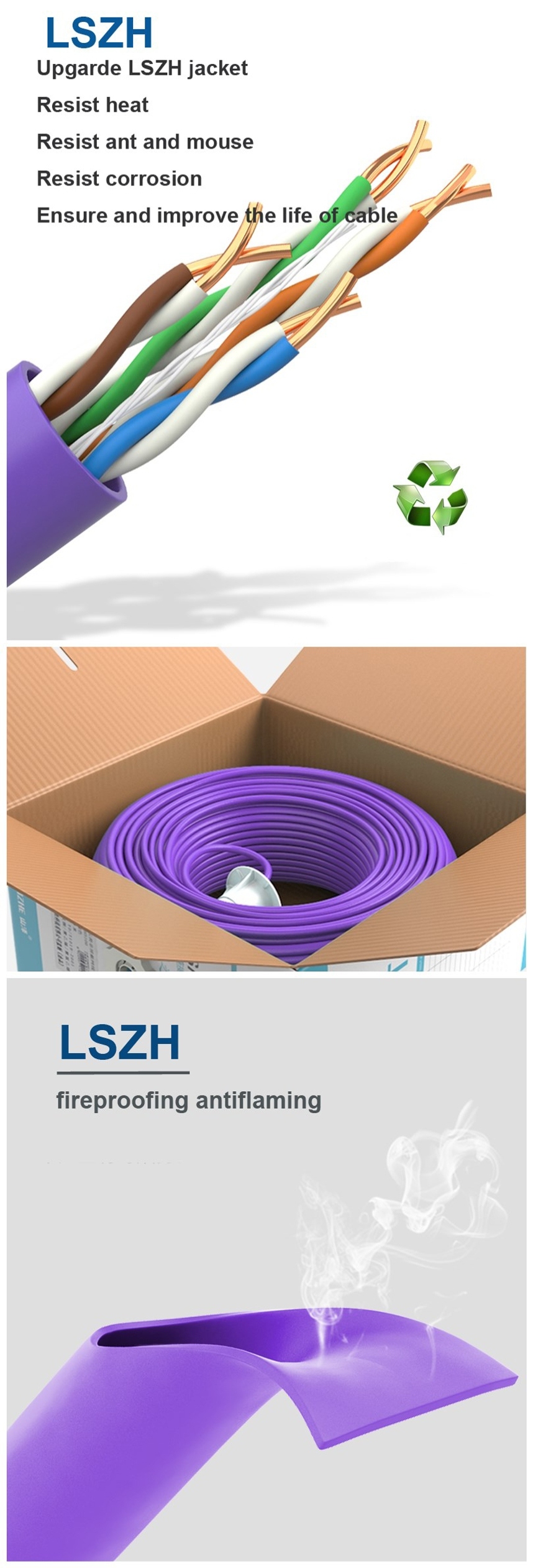 Wholesale Communication Cables CAT6A LAN Cable Solid Pure Copper with UL Approved