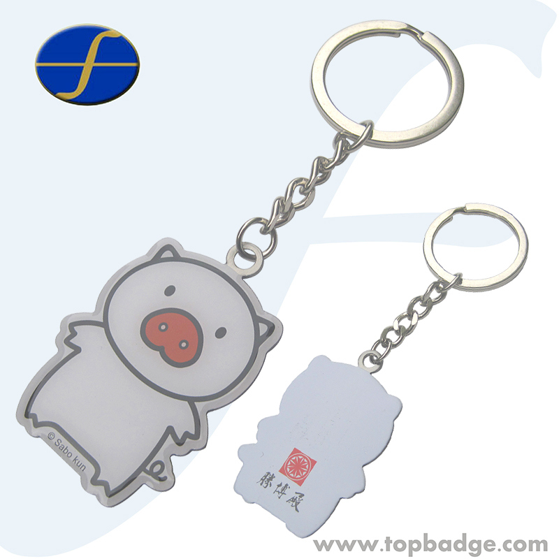 Cute Personalized Chinese Couple Printed Animal Stainless Steel Keychain (FTKC0468A)