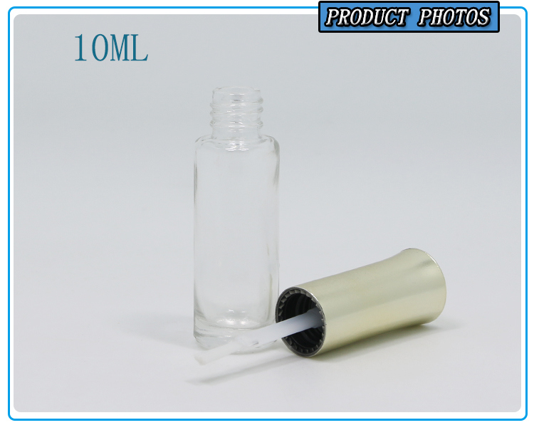 10ml Round Clear Glass Nail Polish Bottle with Gold and Silver Brush Cap