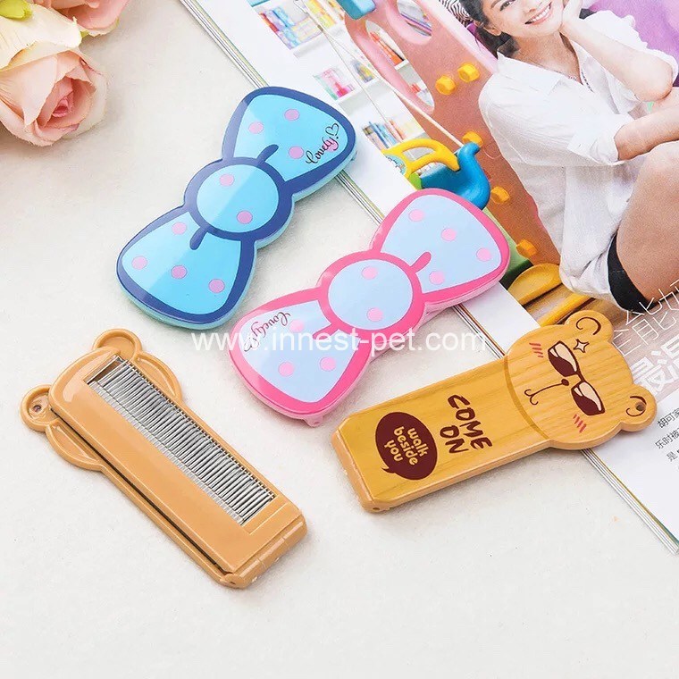 Daily Accessory Bowtie Animal-Shape Travelling Girl Hair Comb with Mirror