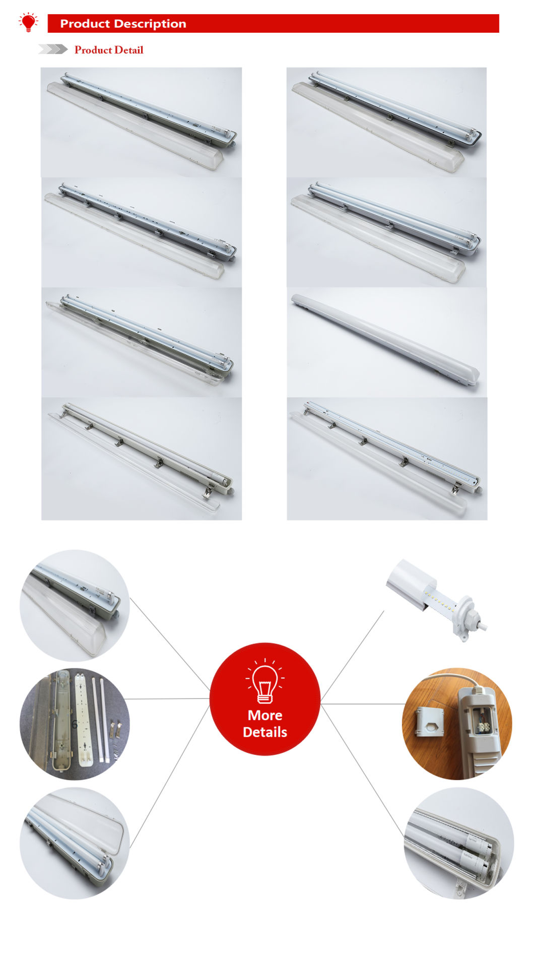 Tube Strip Plastic Outdoor 18W/25W/36W/50W/60W/80W IP65 LED Waterproof Linear Light