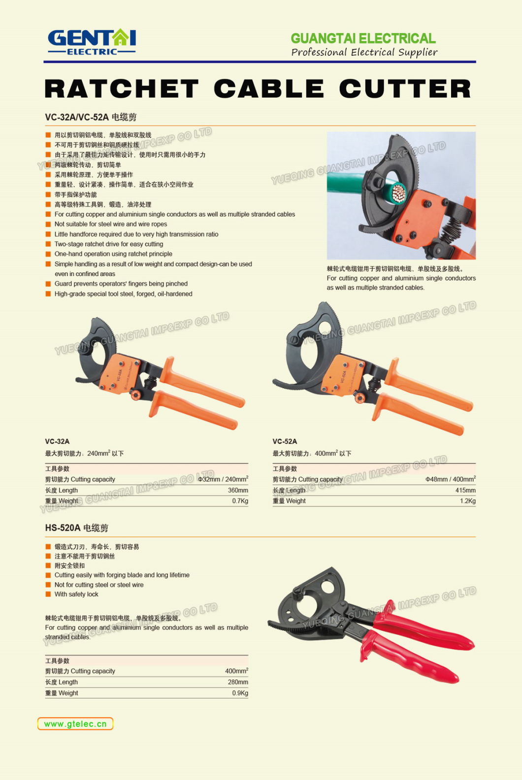 Cut Steel Sheath Reinforcement Ratchet Cable Cutter