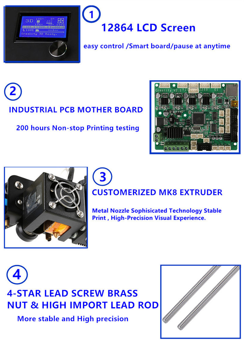 Professional 3D Printer Printing Desktop DIY Kit Supports PLA/ABS/TPU/Wood Filament (CR-10S)