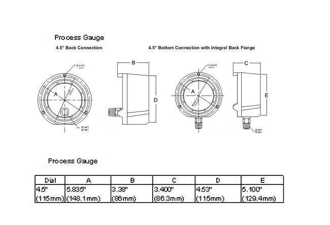 Mechanical 4.5inch 115mm Soild Front Process Pressure Gauges Manometer