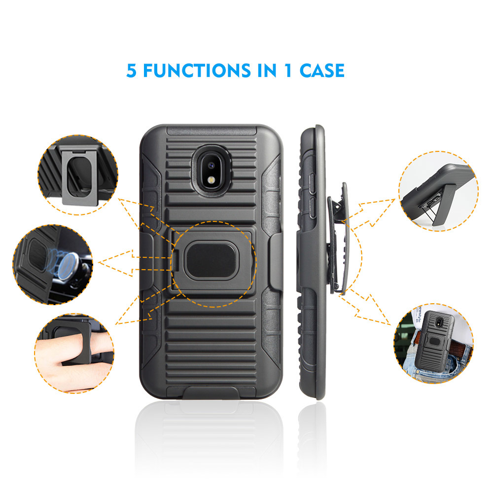 J3 2018 Combo Holster Mobile/ Cell Phone Case with Ring Kickstand Work for Car Magnetic