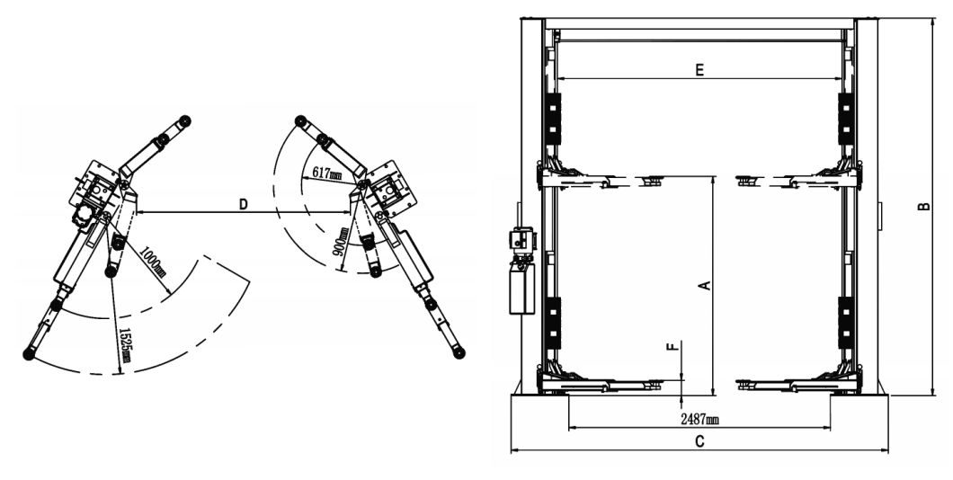 4500kg Capacity Asymmetric Arms 2 Post Garage Equipment (210SAC)