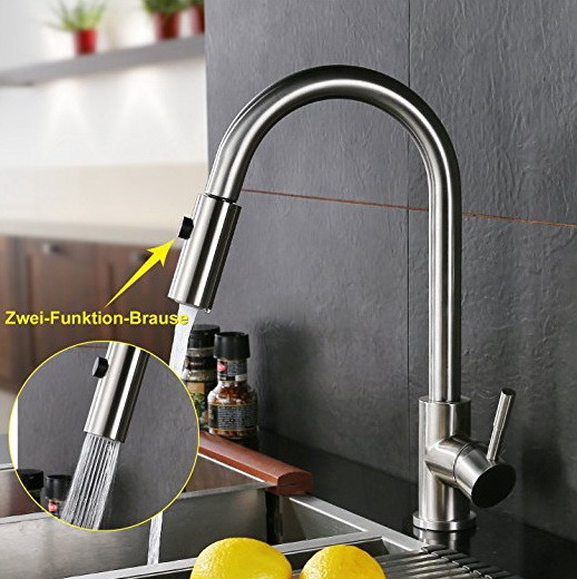 SUS304 Stainless Steel Pullable Revolve Two Functions Kitchen Faucet
