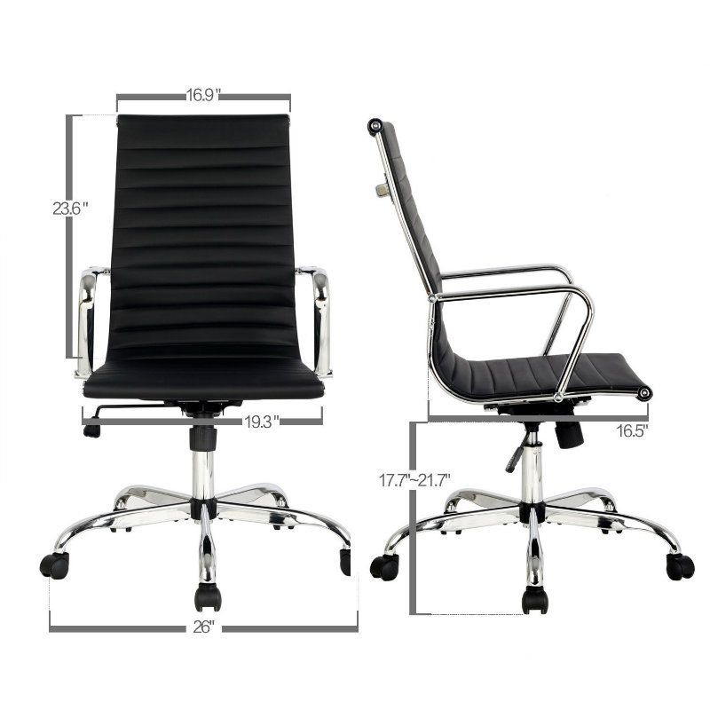 (SONAMU) High Back Padded Tall Ribbed PU Leather Adjustable Office Executive Swivel Chair (Black)