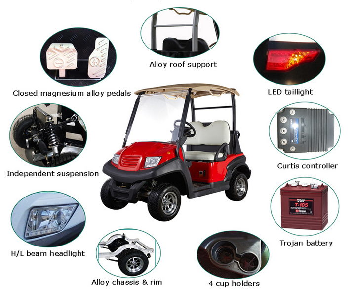 Four Wheel CE Approved New Designed Electric Golf Car with Aluminum Chassis Frame