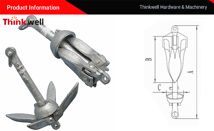 Marine Hardware Galvanized Type a Folding Boat Anchor