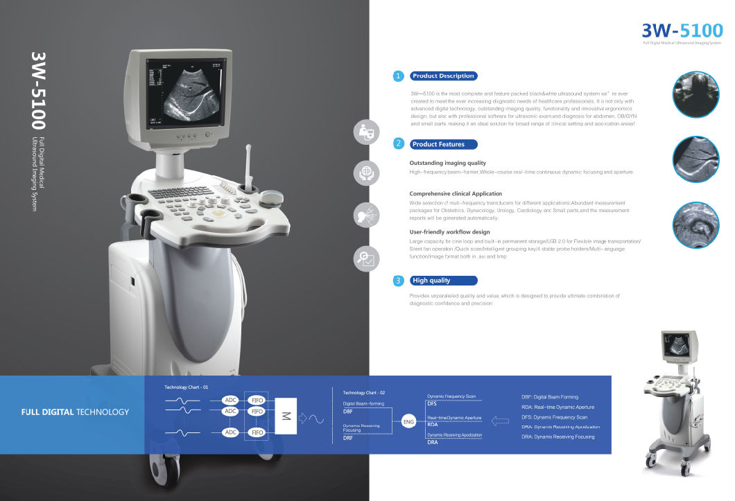 Medical Trolley Ultrasound Scanner for Hospital and Clinic 3W-5100