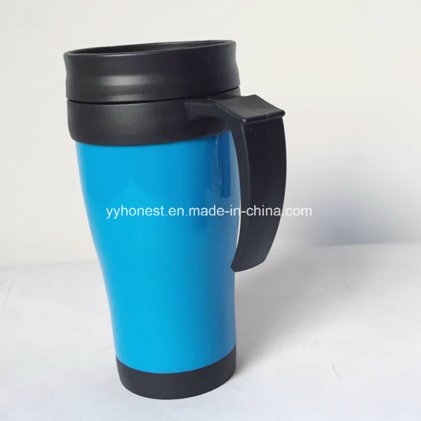 Double Wall Food Grade Plastic PP Coffee Travel Mug with Handle