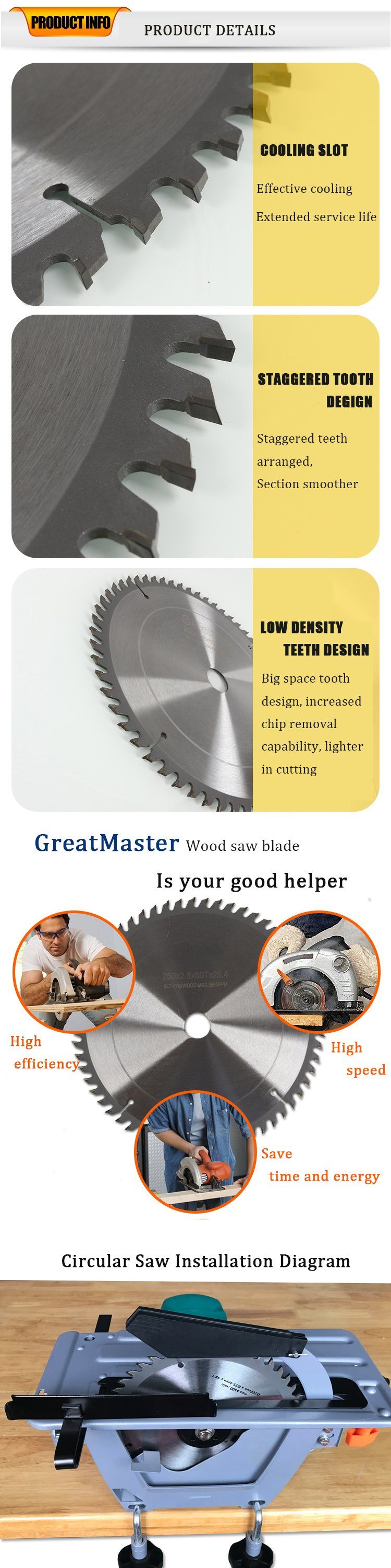 Anti-Kick Back Design Teeth Circular Saw Blade for Wood Cutting