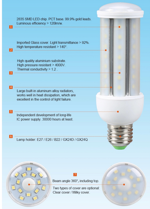 LED Corn Bulb Lamp 5W 7W 10W 12W 15W E26 E27 LED Corn Light