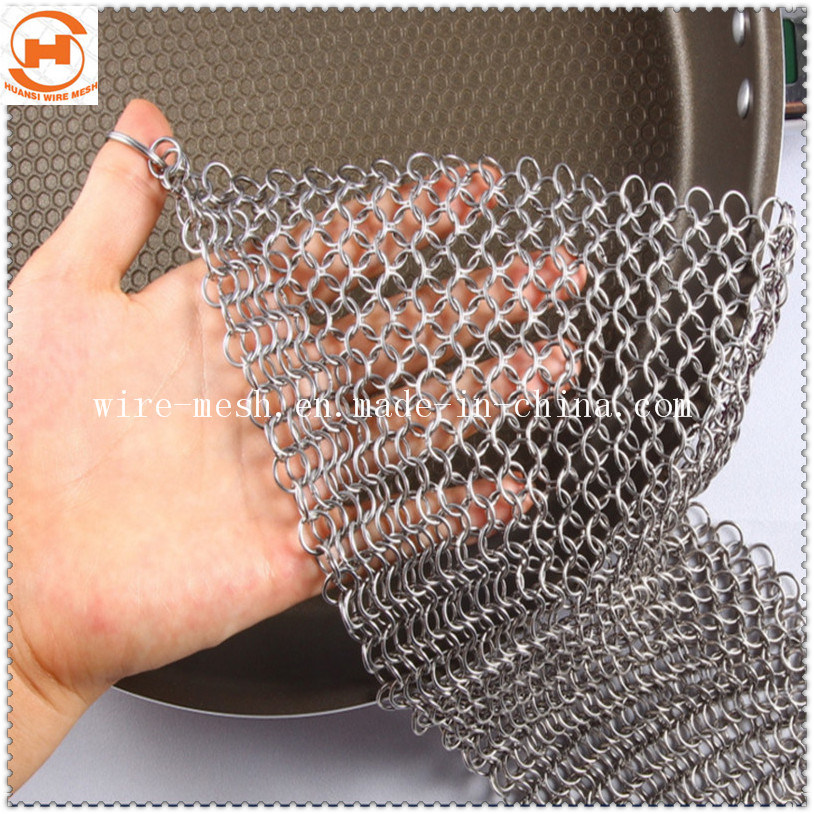 316 Stainless Steel Chain Mail Scrubber for Kitchenware Cast Cleaner