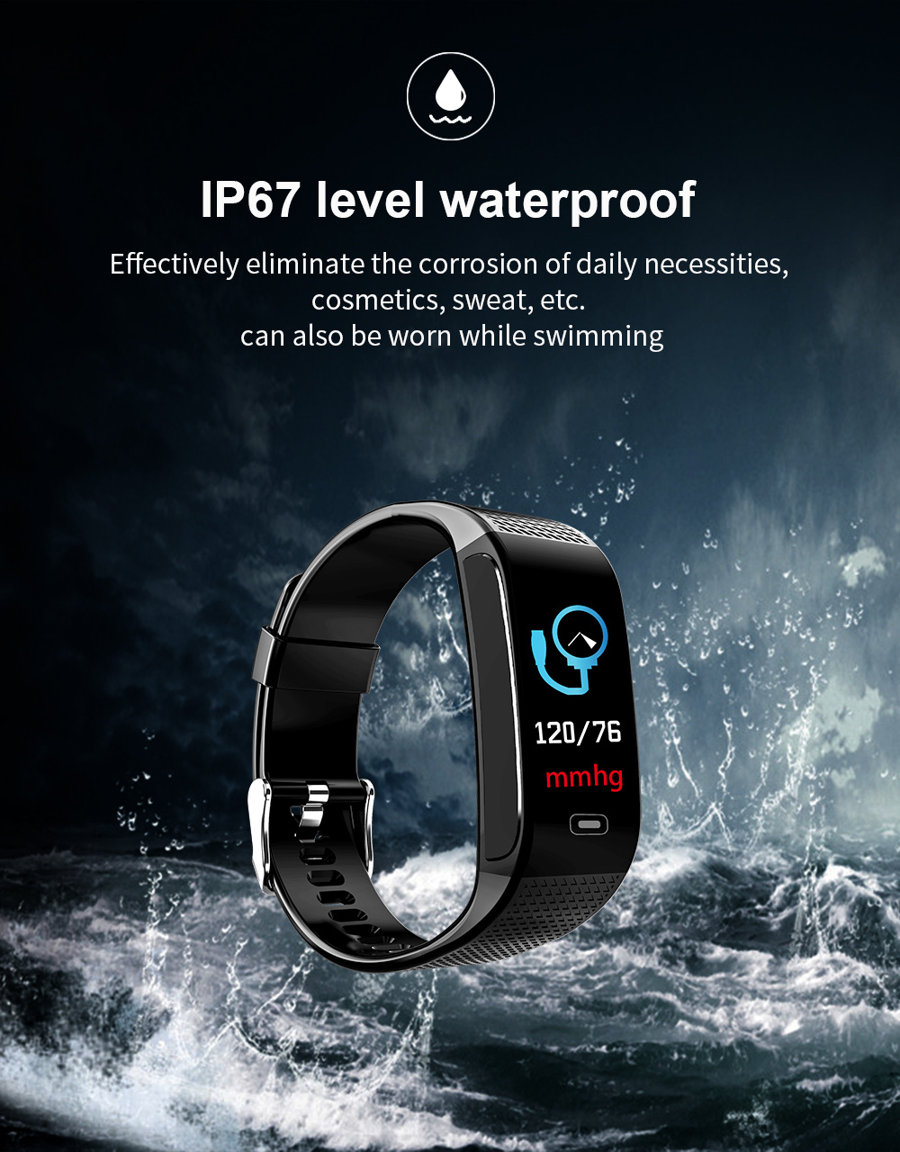 Wholesale Waterproof IP67 Heart Rate Blood Pressure Monitoring Smart Bracelet