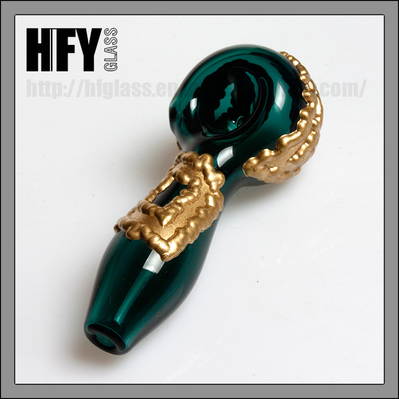Copper Plated Green Hand Pipes Pyrex Glass Smoking Pipe Manufacturer