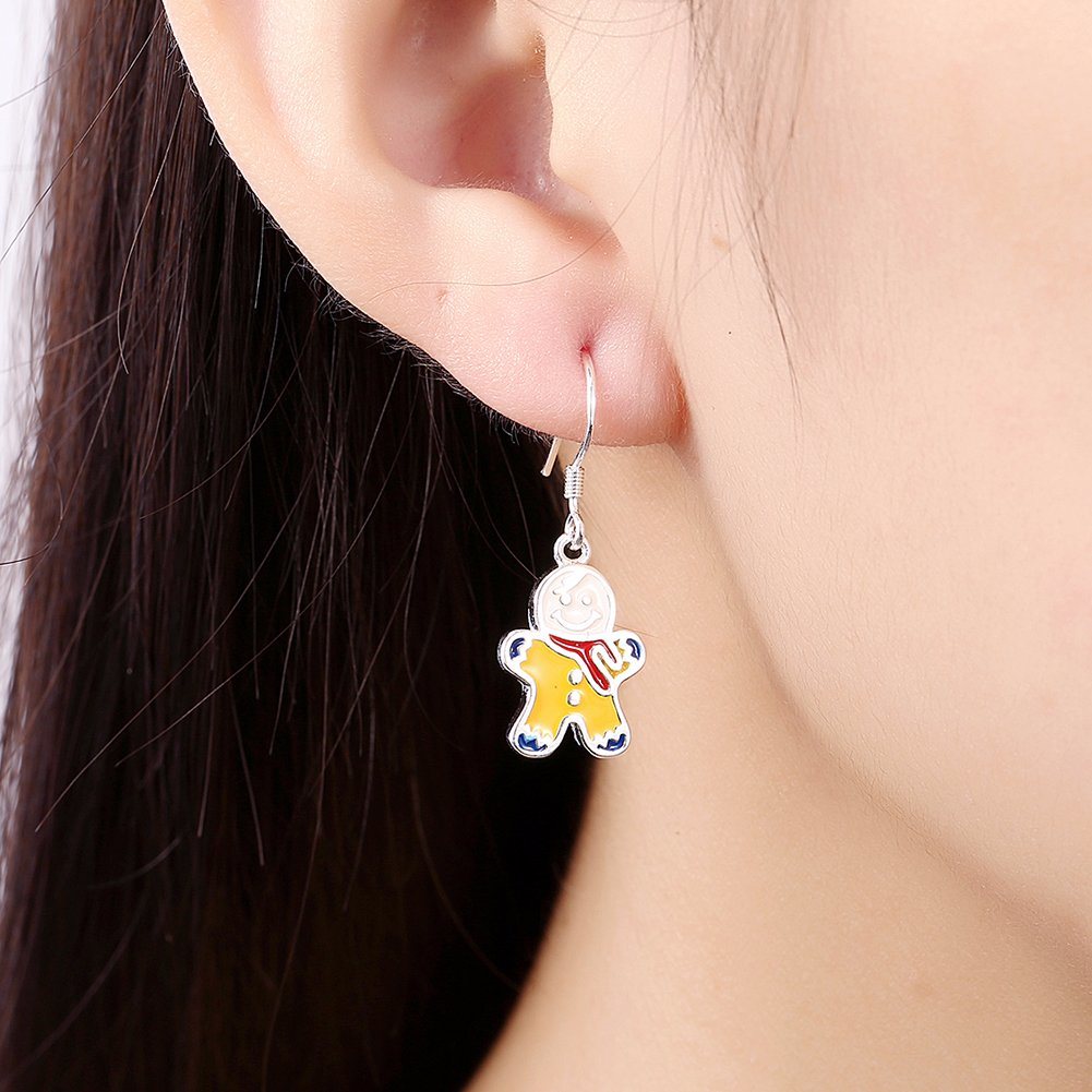 Christmas Theme Yellow Snowman Earring Silver PlatedÂ 