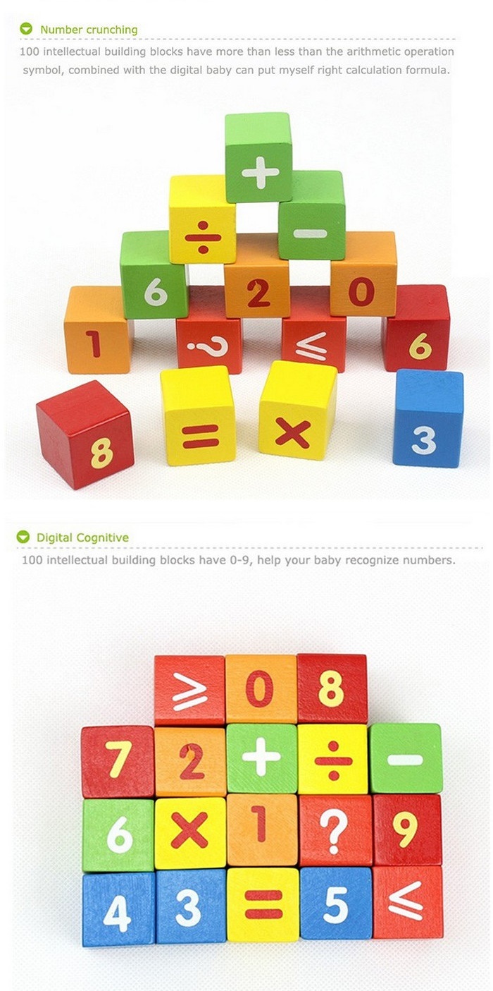 100 Piece Wooden Kids Educational Toy Colorful Letters Numbers Building Blocks