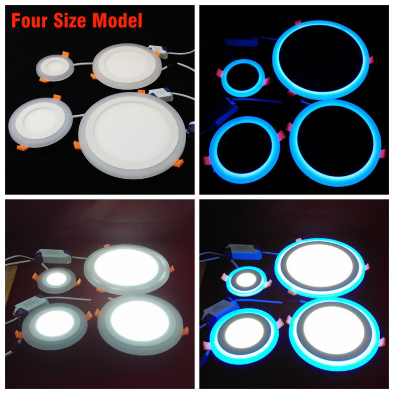 Superbright Round LED Panel Light Ceiling Down Lamp 6W 9W 16W 24W White + Blue Dual Colors