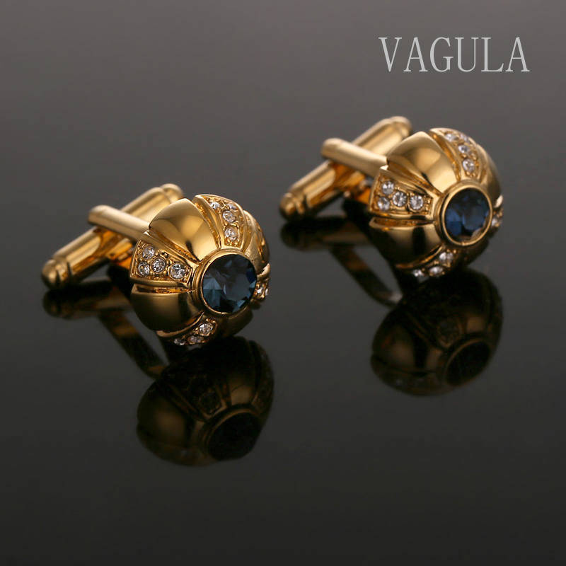 VAGULA Hot Sale Men Jewelry Gemelos Blue Opal Cufflinks 161