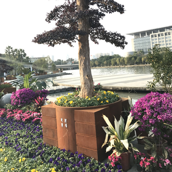 FO-9C56 Corten Steel Flower Pot for Outdoor Decoration