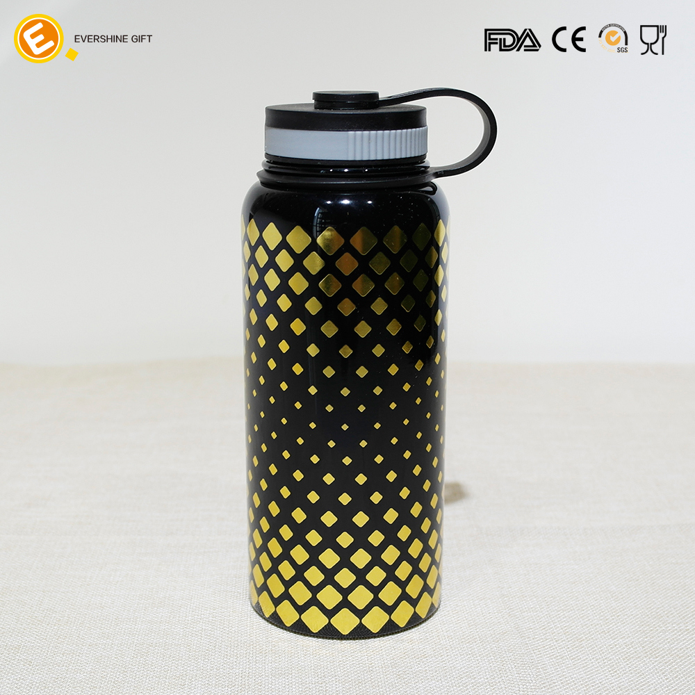 Black Stainless Steel Vacuum Bottle with Foil Printing