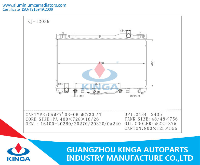 Engine Cooling Car Radiator for Toyota Camry 03 - 06 Mcv30