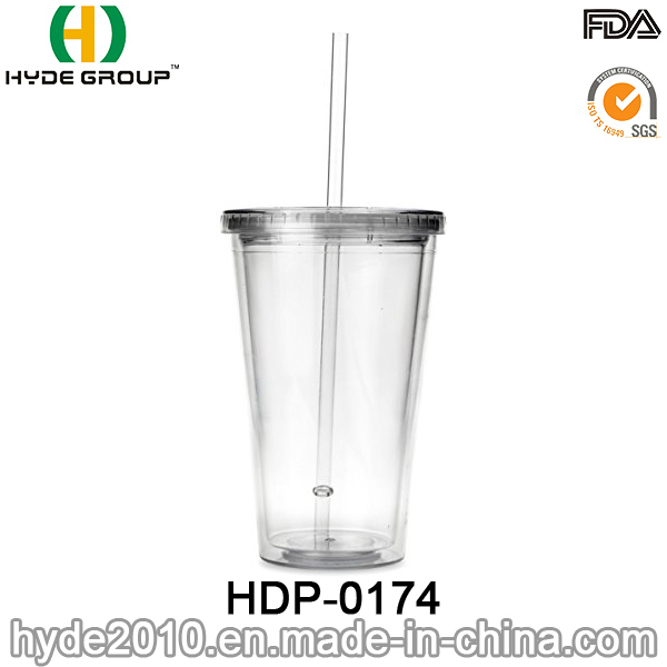 Customized BPA Free Plastic Double Wall Tumbler with Straw (HDP-0174)