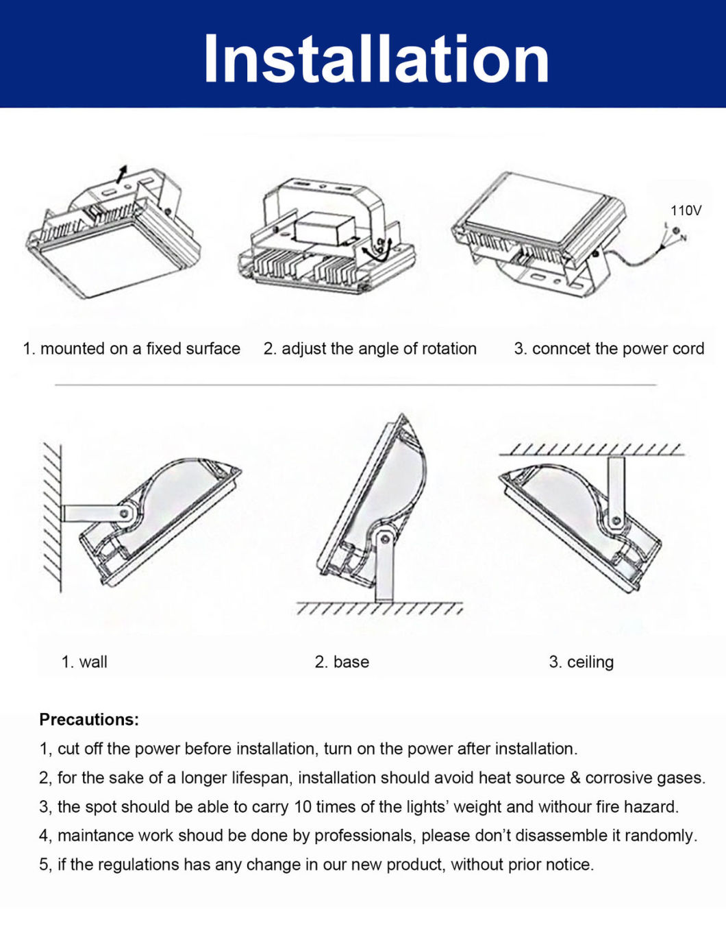 2018 New High Efficiency 6500K COB LED Floodlight (10W 20W 30W 50W 100W 150W 200W 250W 300W)