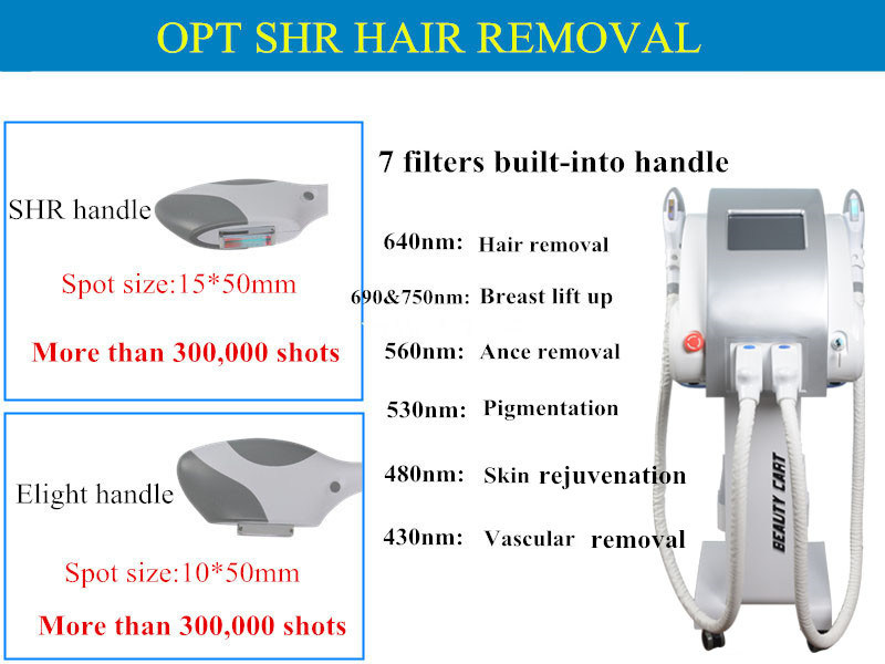 IPL Shr Laser Hair Removal Machine with Two Handles 7 Filters Built-Into