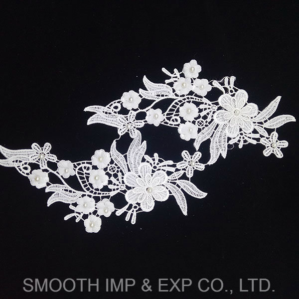 Wedding Accessories Beaded Fabric Flower Motifs Crochet Embroidery Applique Pair