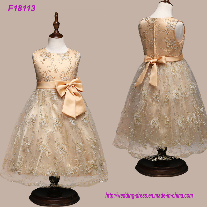 Real Sample High Quality Flower Girls Dresses Sparkly Gold Sequins Kids Long Formal Wedding Party Gowns Sleeveless Open Back Bow Sash