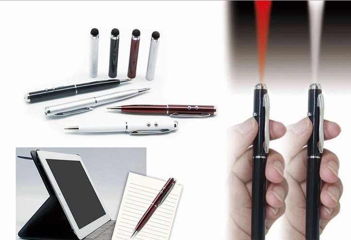 Hot Sale 4 in 1 Metal Laser Pointer Pen LED Torch Touch Screen Stylus Ball Pen 1 Color Logo Free Printing