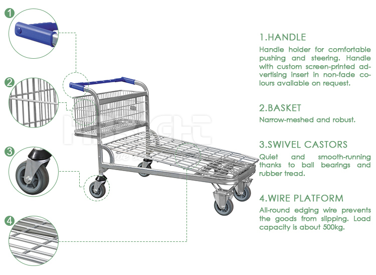 Double Tiers Warehouse Cargo Transport Trolley