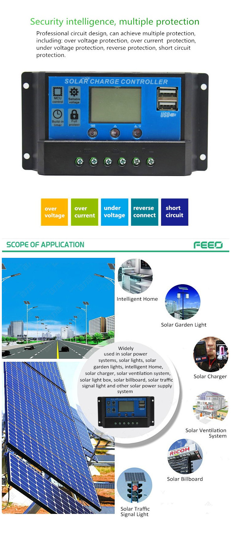 Simple 12V Big LCD Display Solar Controller Temperature with LCD