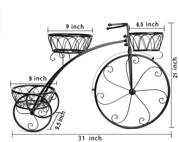 Home Decor Tricycle Plant Stand - Flower Pot Cart Holder - Ideal for Home, Garden, Patio - Great Gift for Plant Lovers, Housewarming. Esg10026