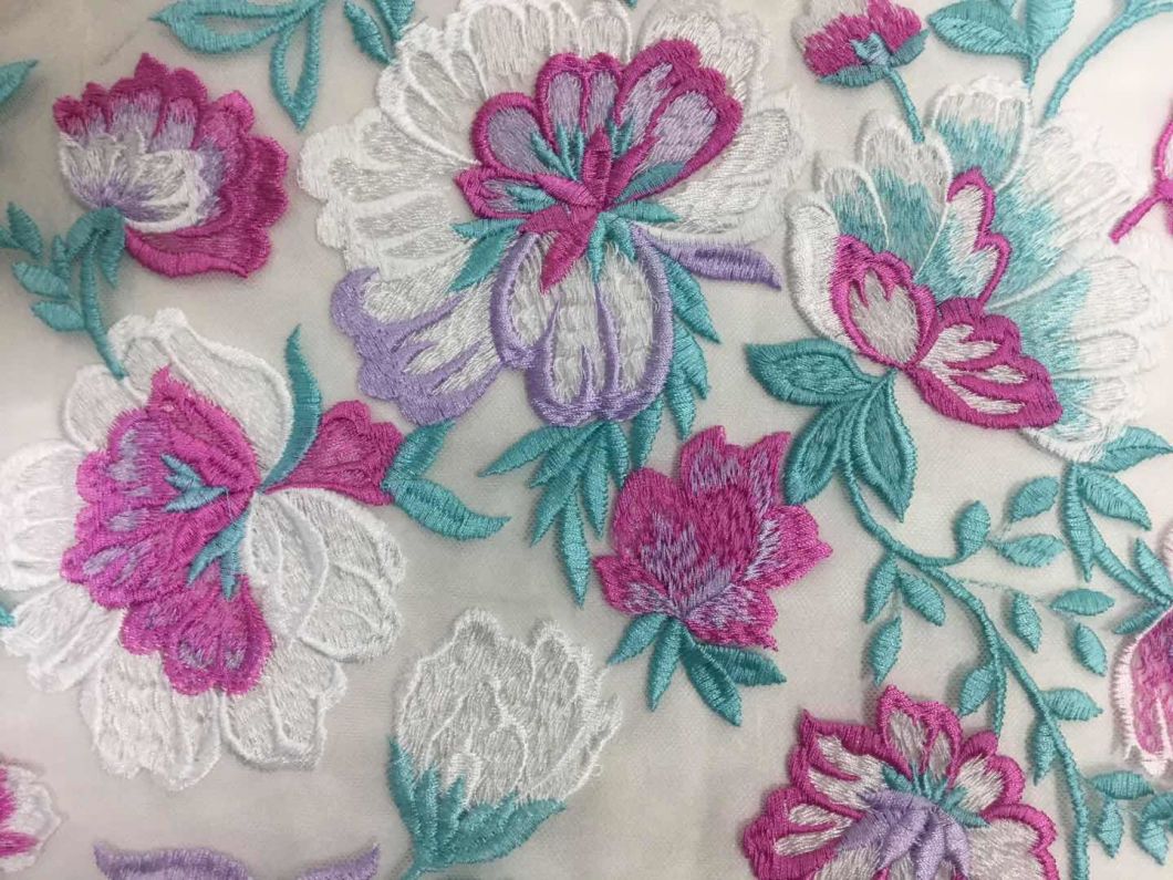 High Quality Vintage Colorful Flower Mesh Embroidery Lace Fabric